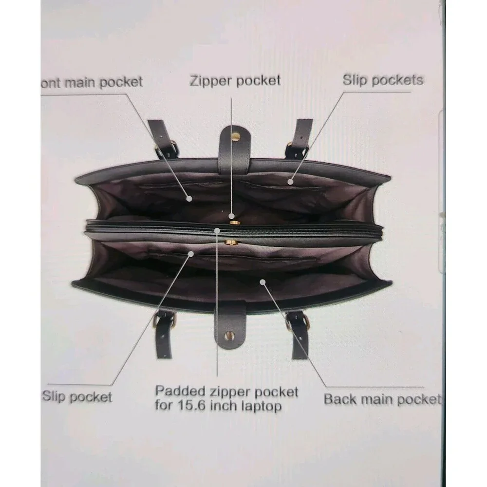 Laptop Bag Briefcase For Women Work Tote Leather Purse Gray Lots Of Pockets - Picture 6 of 16